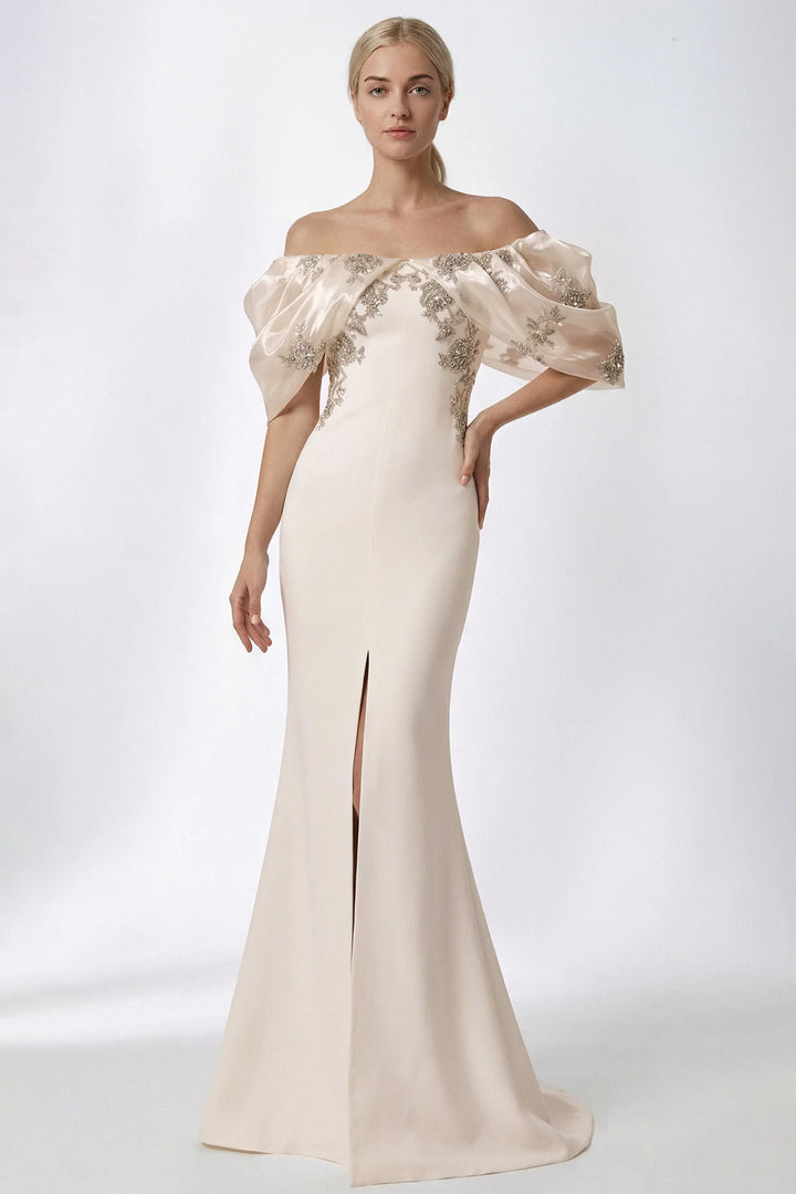 Draped Organza Off-The-Shoulder Gown