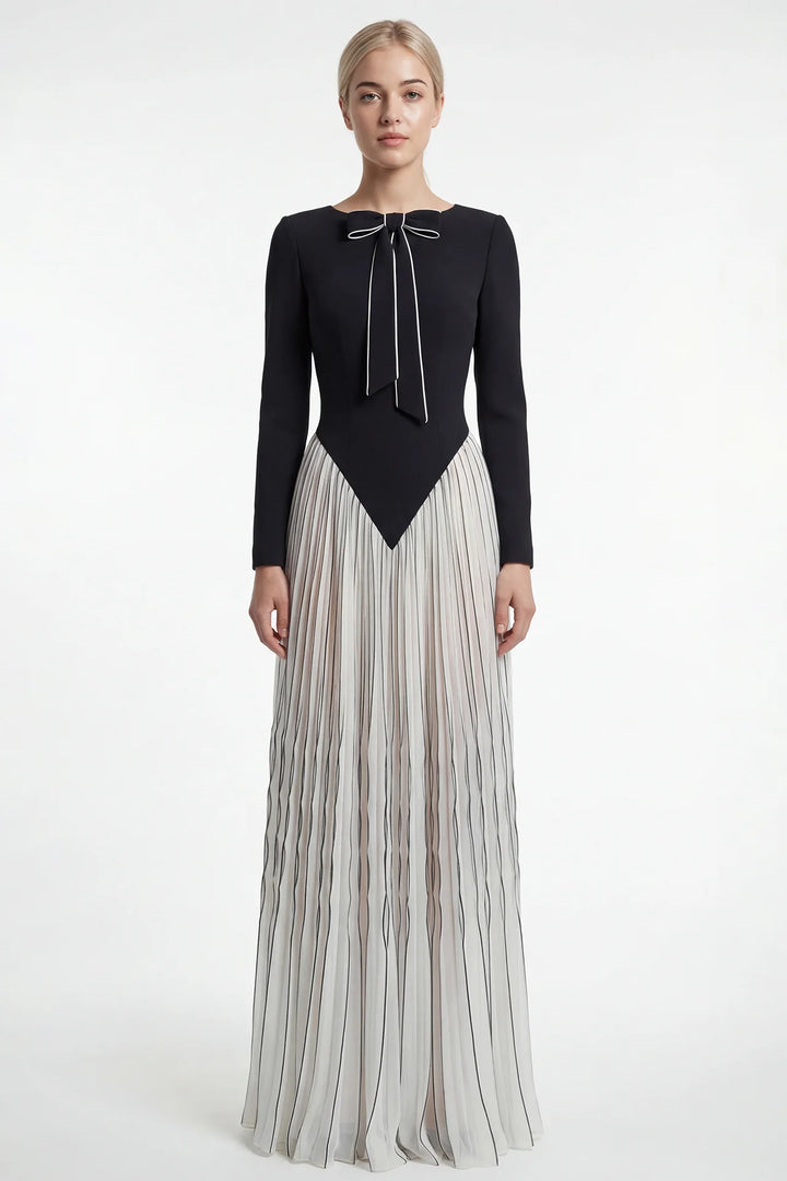 Pleated Gown with Bow Detail