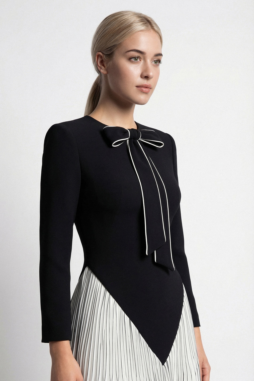 Pleated Gown with Bow Detail