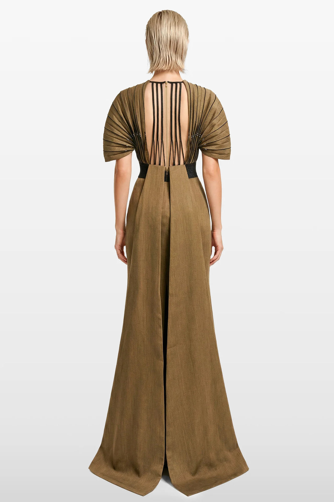 Pleated Shantung Gown with Sculpted Shoulders