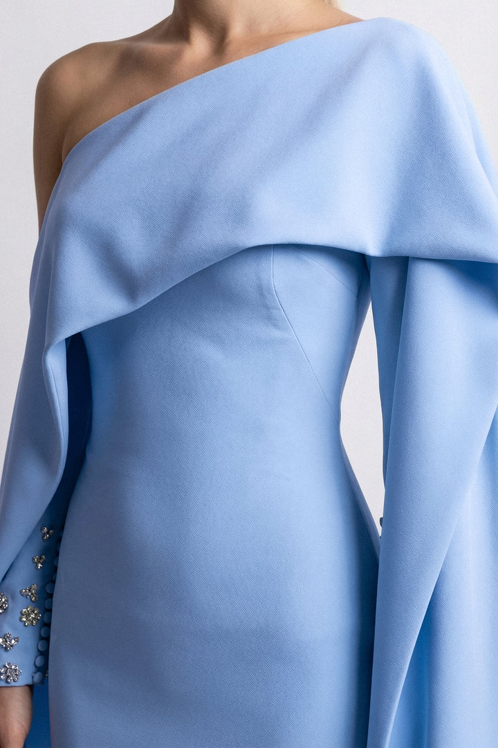 Asymmetrical Draped Crepe Gown