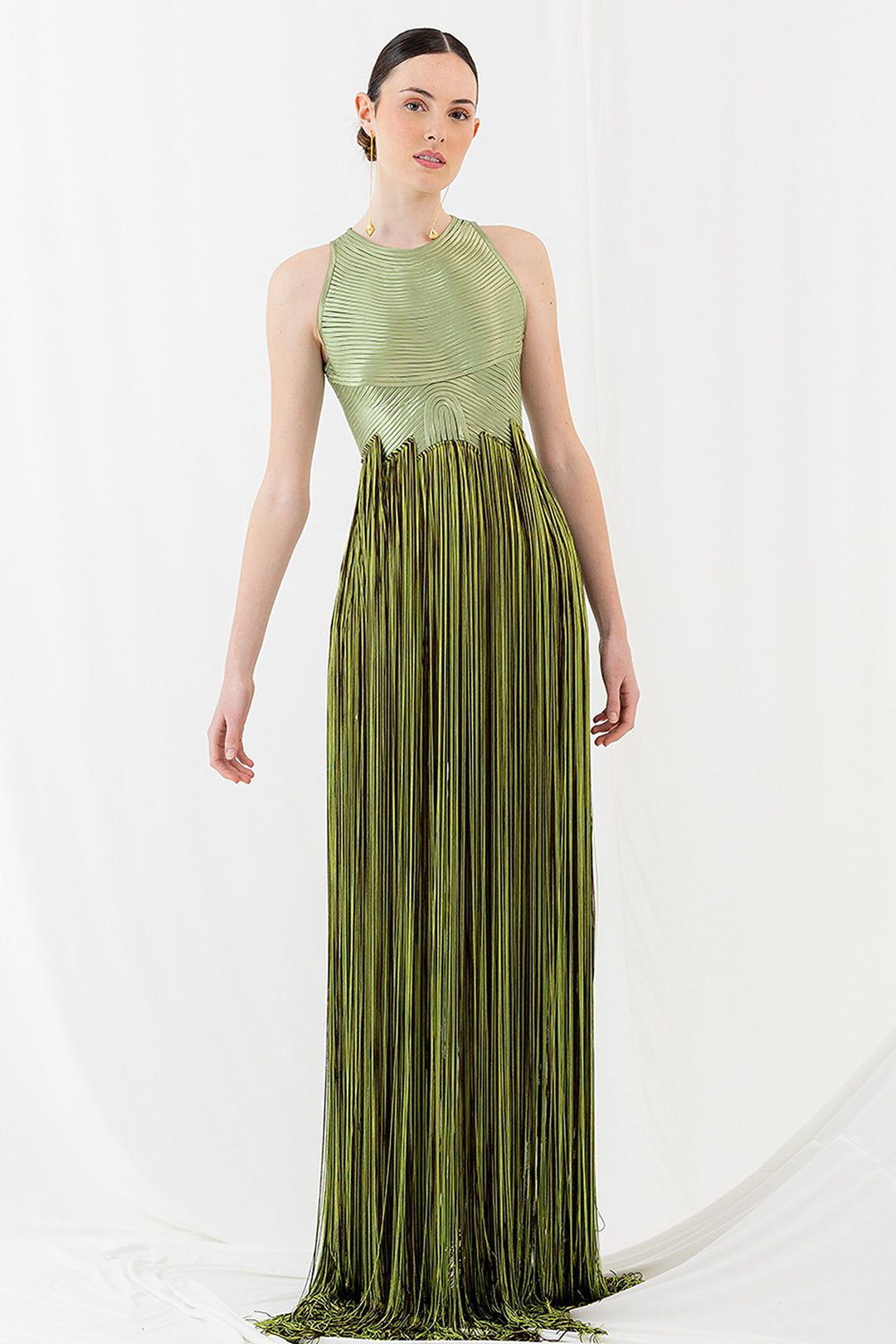 Structured Bodice with Flowing Fringe Dress