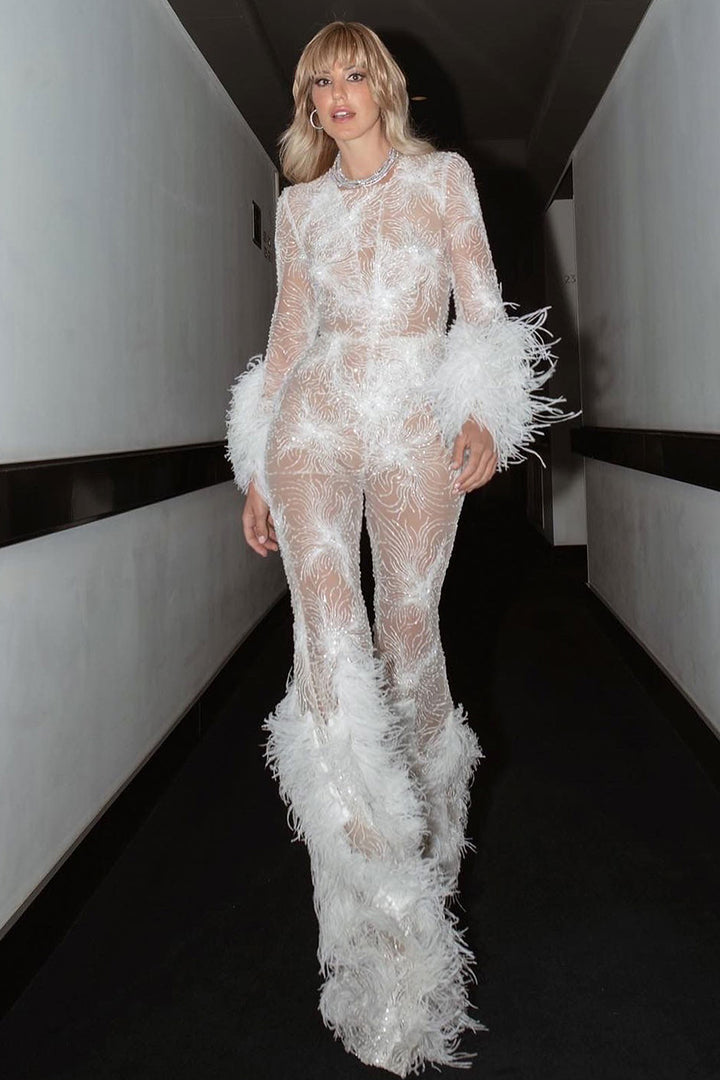 Lace and Feather Jumpsuit