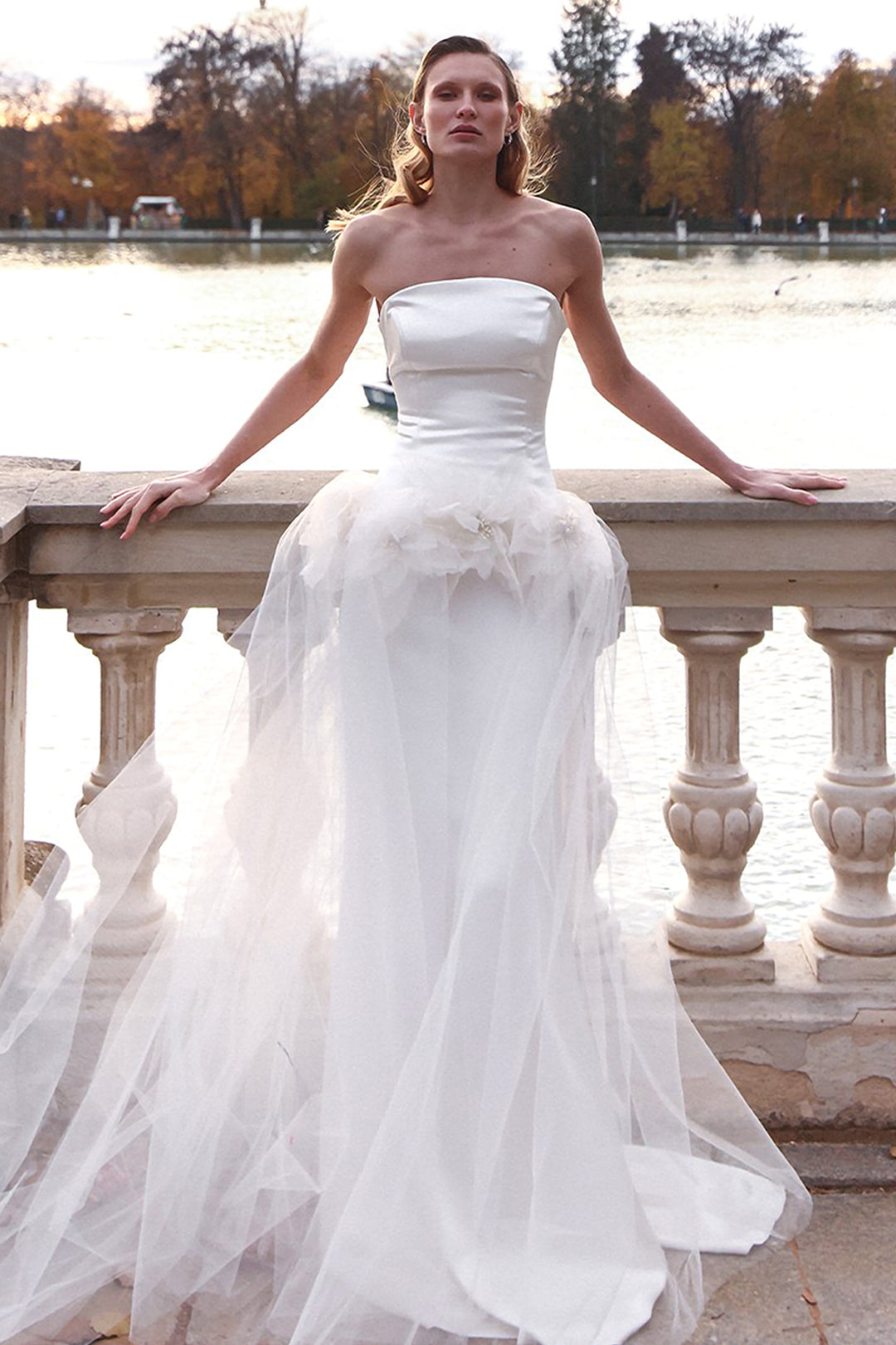 Wedding Dress with Overskirt and Floral Details