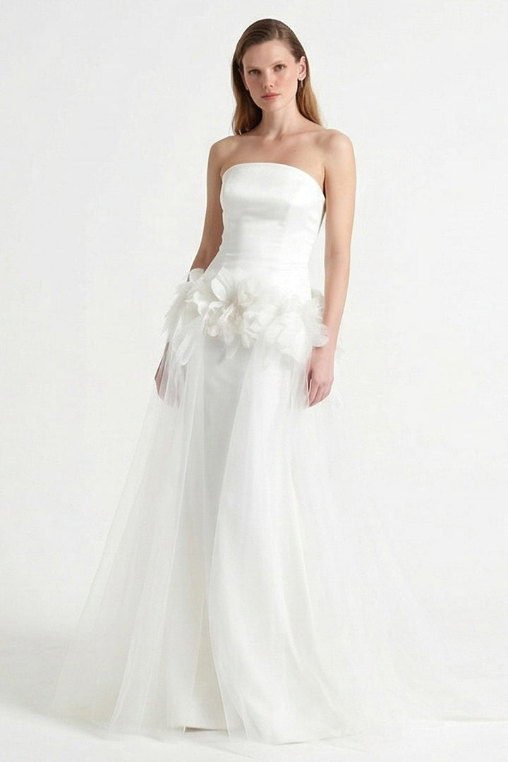 Wedding Dress with Overskirt and Floral Details