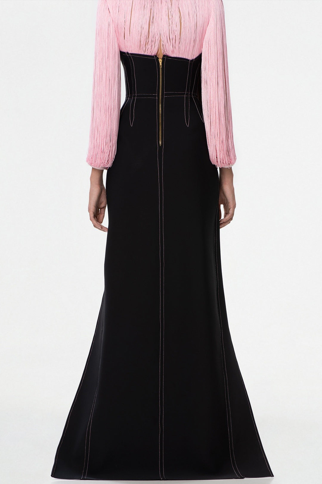 Long Dress with Fringed Bust and Embroidery