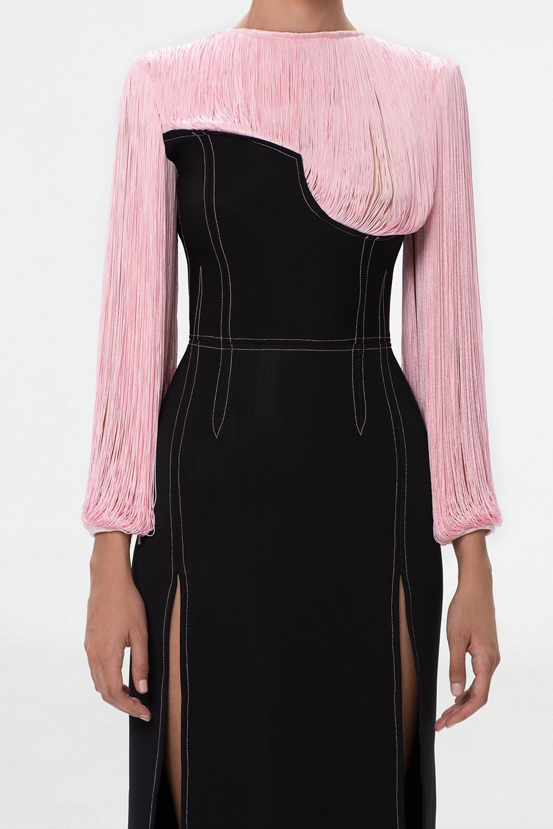 Long Dress with Fringed Bust and Embroidery
