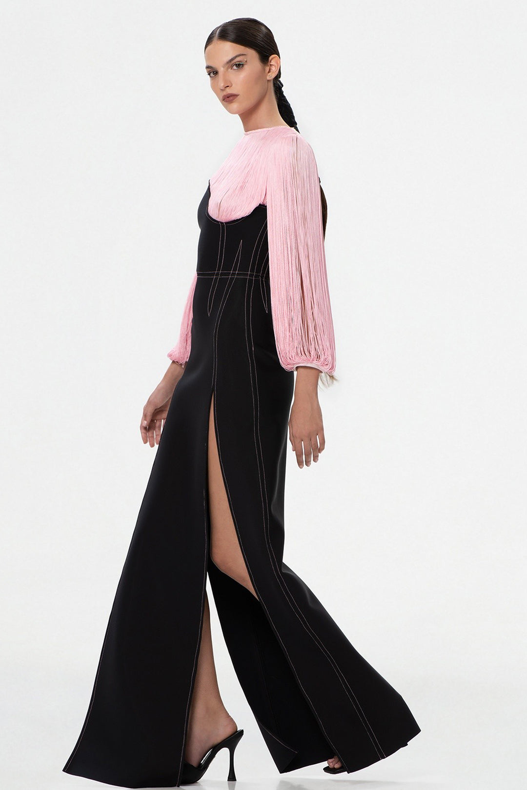 Long Dress with Fringed Bust and Embroidery