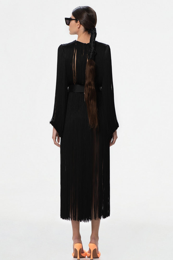 Silk Fringes with Long Sleeves Dress