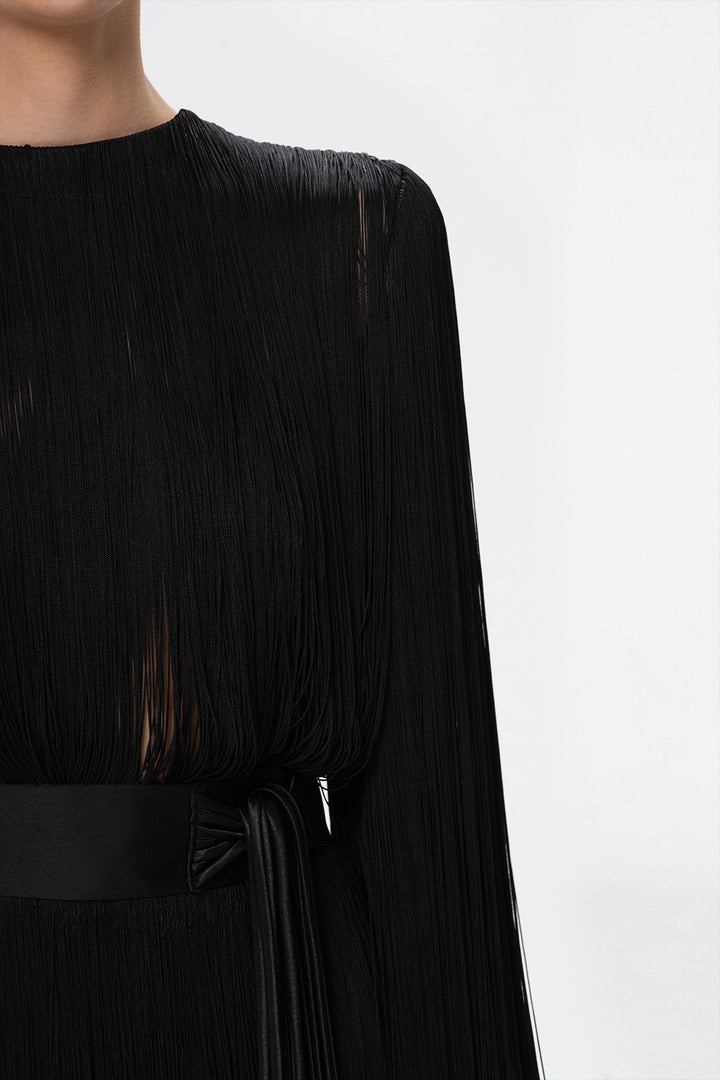 Silk Fringes with Long Sleeves Dress