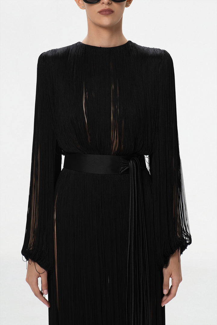Silk Fringes with Long Sleeves Dress