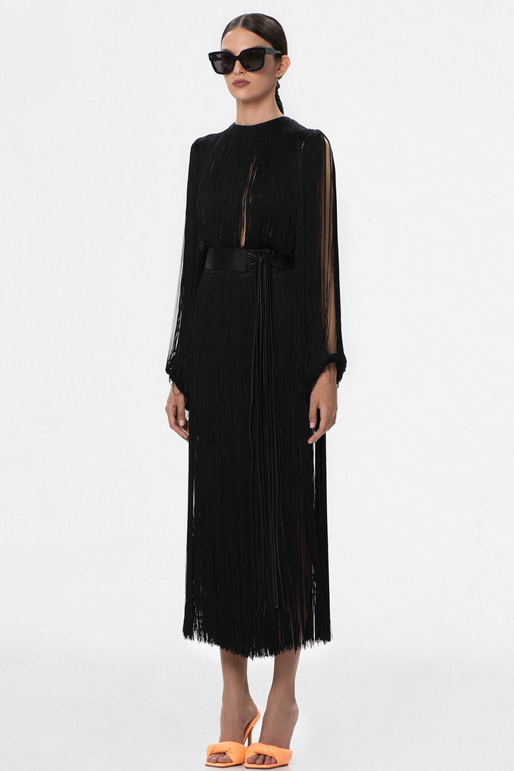 Silk Fringes with Long Sleeves Dress
