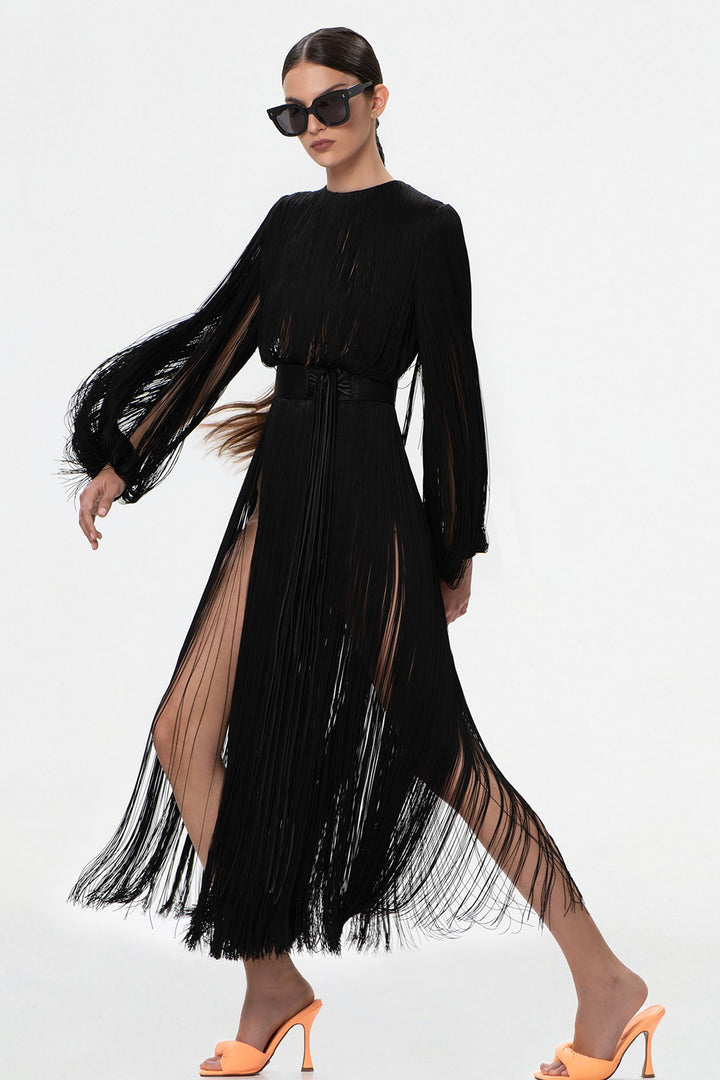 Silk Fringes with Long Sleeves Dress