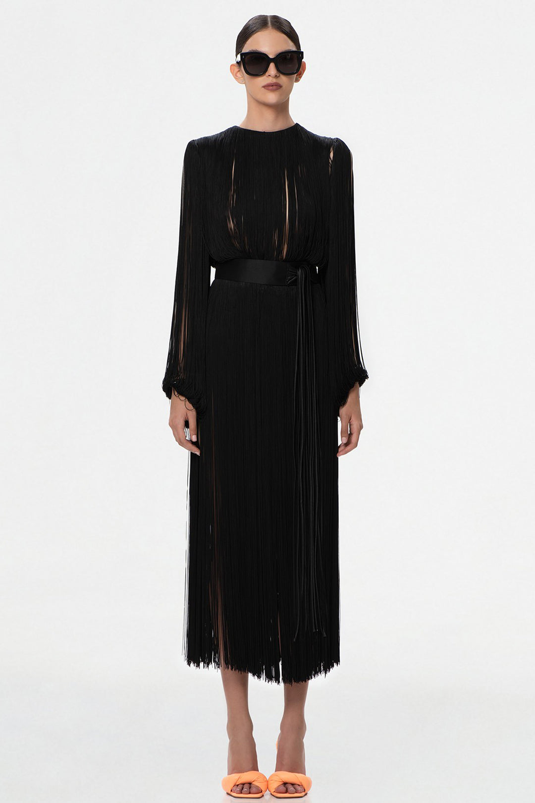 Silk Fringes with Long Sleeves Dress