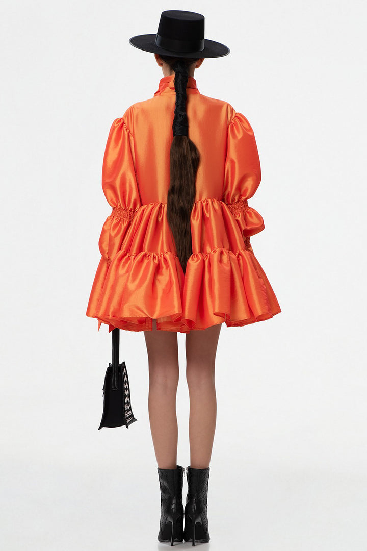 Puffed Sleeves with Triple Ruffled Dress