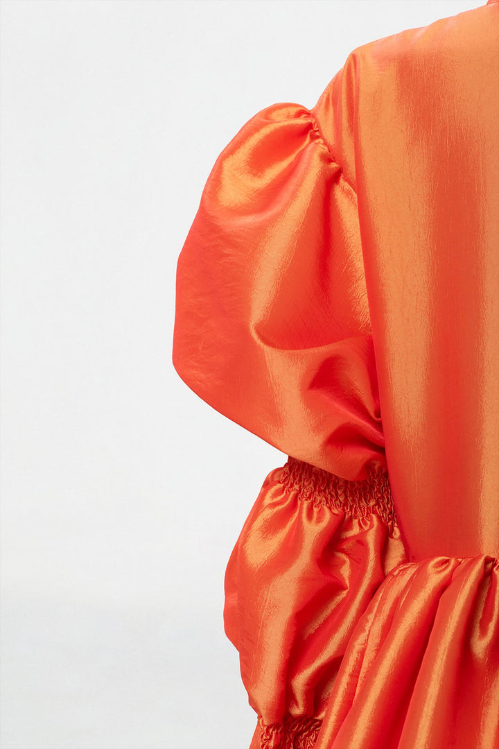 Puffed Sleeves with Triple Ruffled Dress