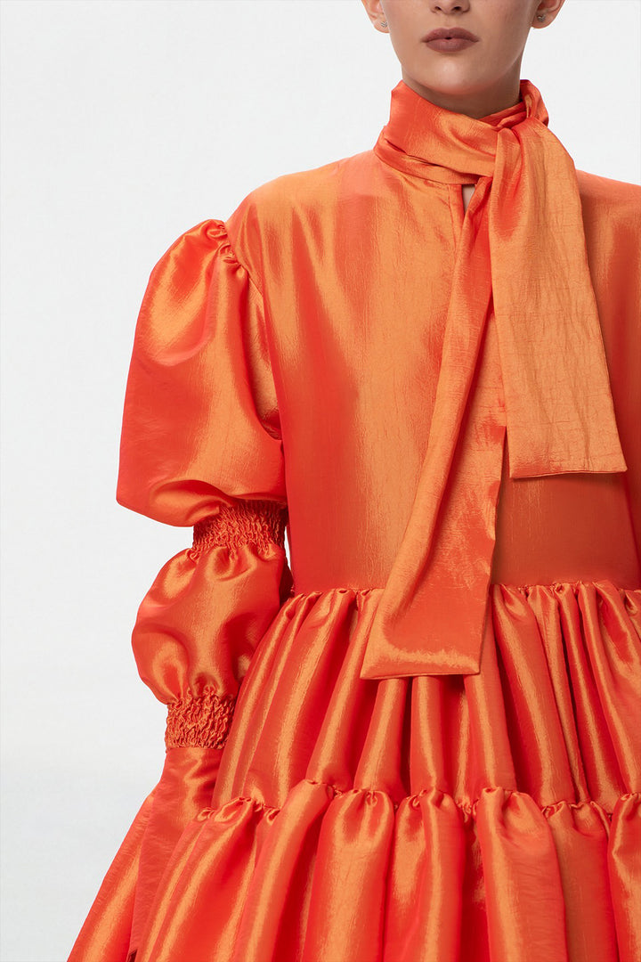 Puffed Sleeves with Triple Ruffled Dress