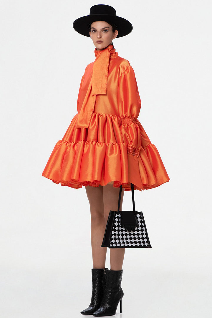Puffed Sleeves with Triple Ruffled Dress