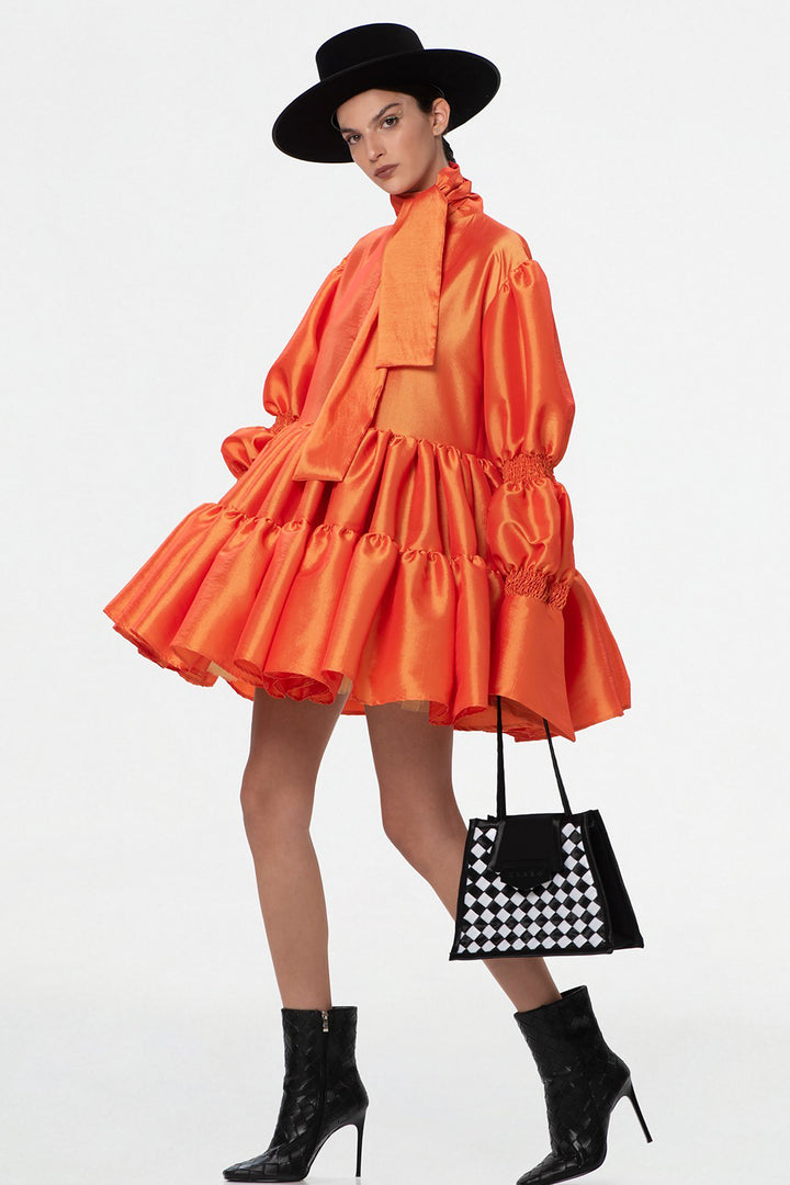 Puffed Sleeves with Triple Ruffled Dress