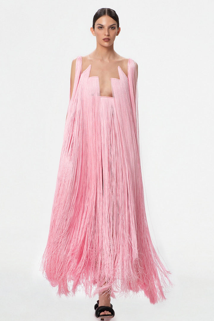 Tulle with Silk Fringes Dress