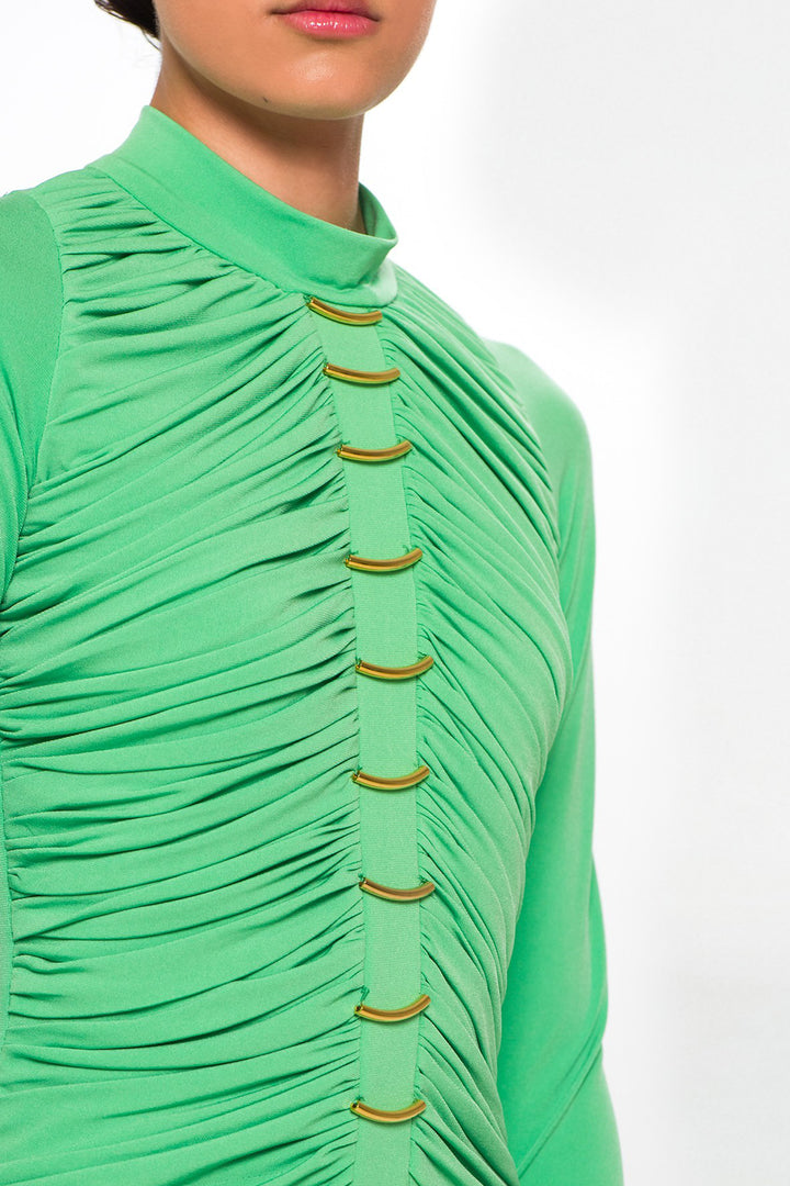 Draped Long Dress with High Neck