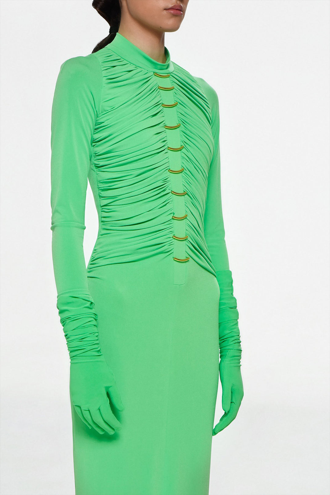 Draped Long Dress with High Neck