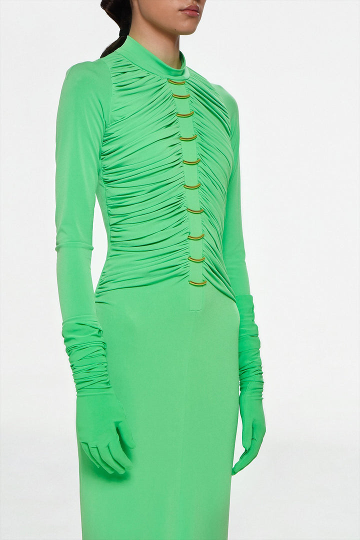 Draped Long Dress with High Neck