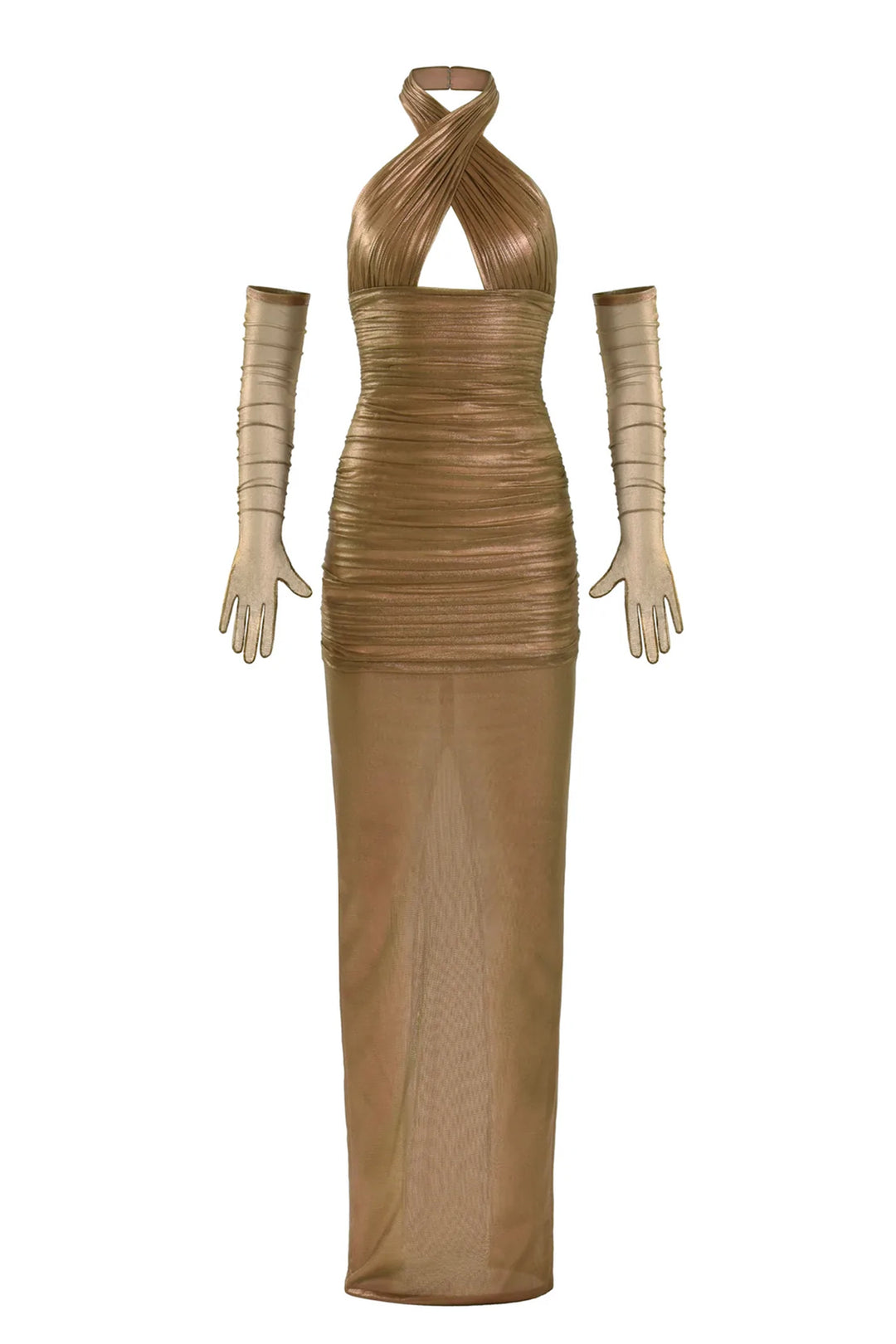 Halter Neck Silk with Foiled Tulle Dress
