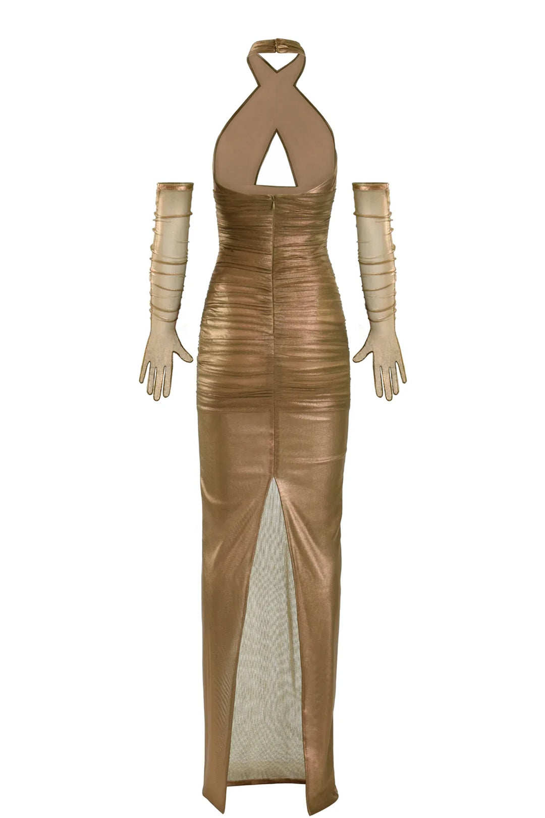 Halter Neck Silk with Foiled Tulle Dress