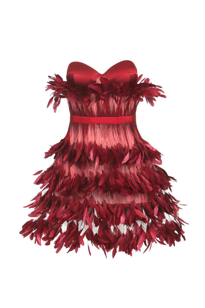 Strapless Mini Dress with Feathers