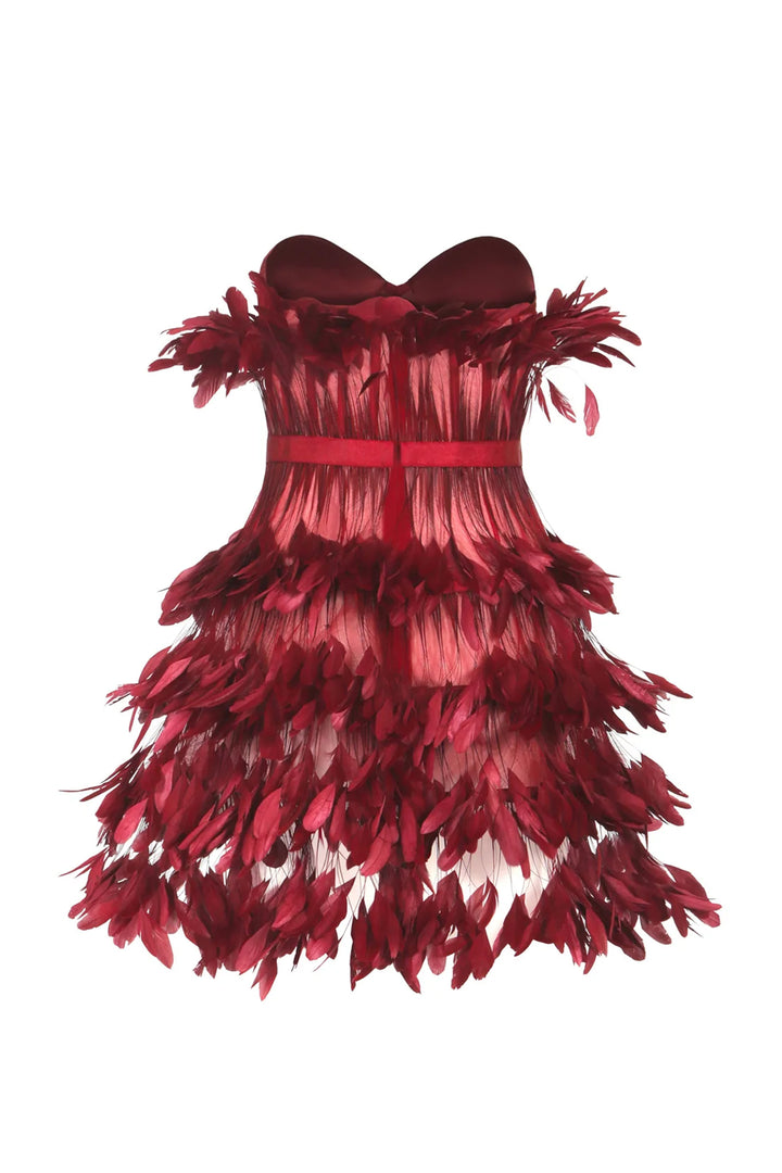 Strapless Mini Dress with Feathers