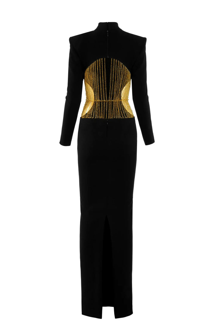 Long-Sleeved High Neck Fitted Dress
