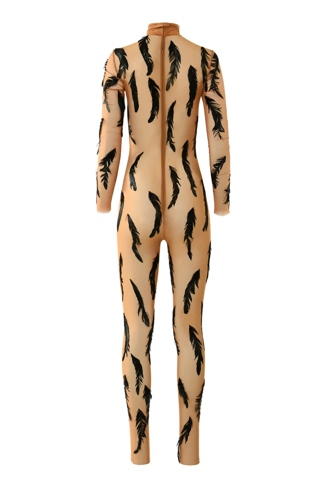 Fitted Bodysuit with Feather Appliques