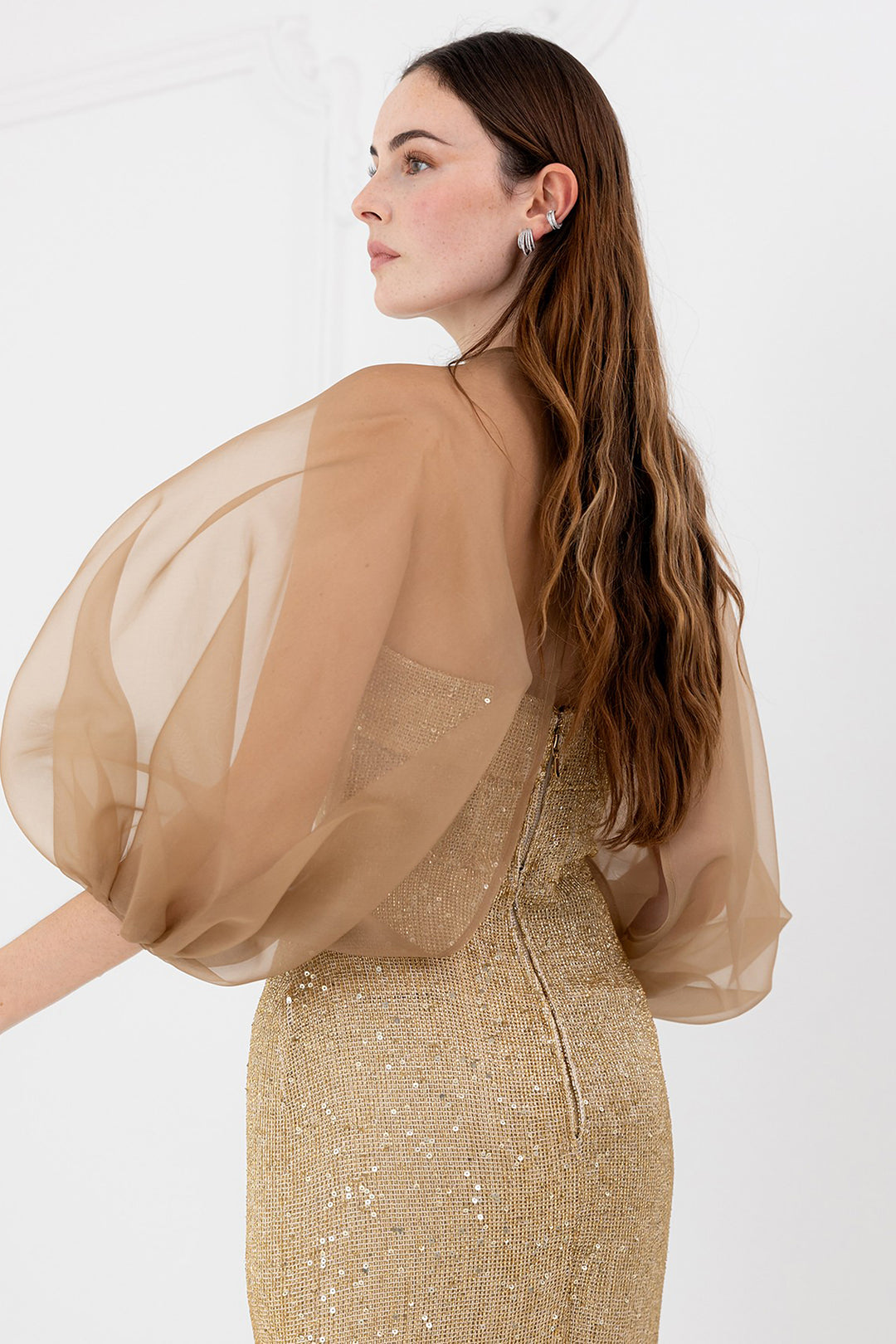 Column Dress with Corset and Organza Sleeves