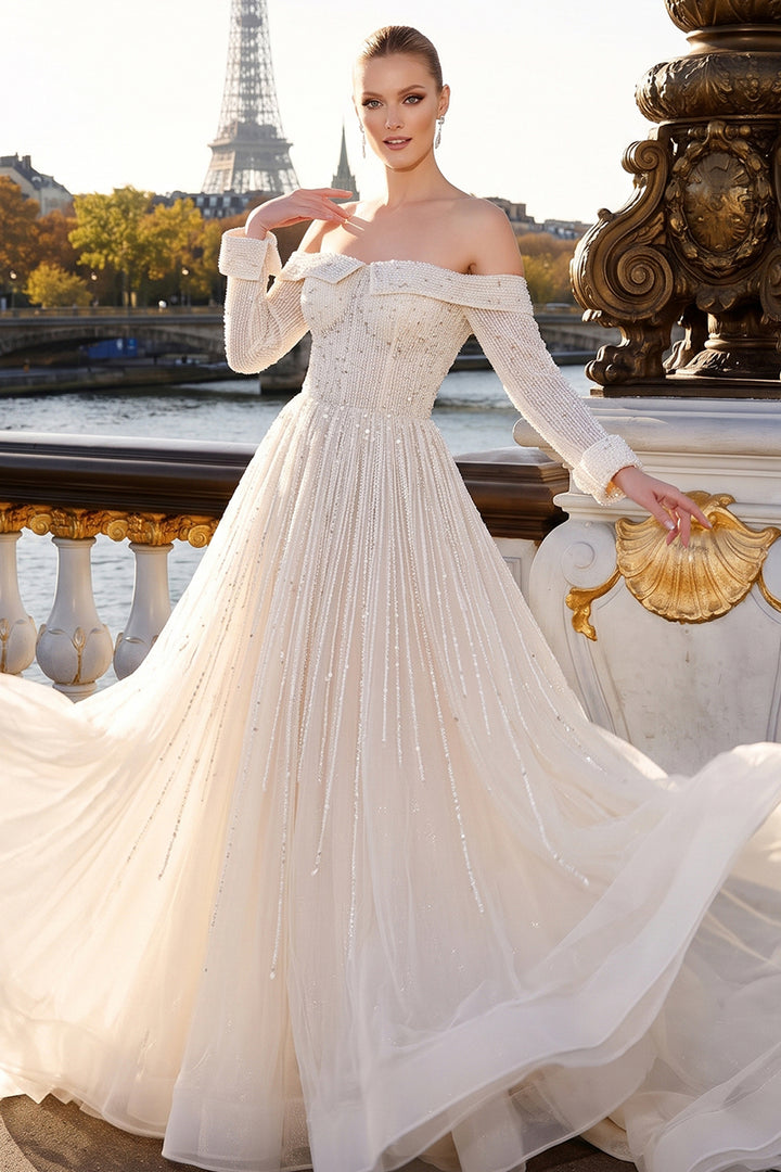 Off-The-Shoulder with Long Sleeve A-Line Dress