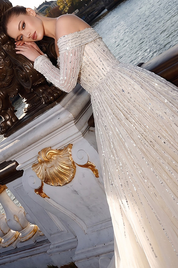 Off-The-Shoulder with Long Sleeve A-Line Dress