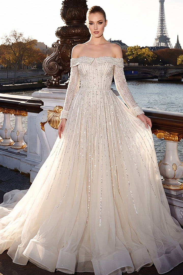 Off-The-Shoulder with Long Sleeve A-Line Dress