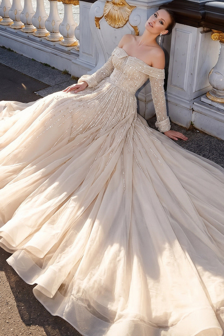 Off-The-Shoulder with Long Sleeve A-Line Dress