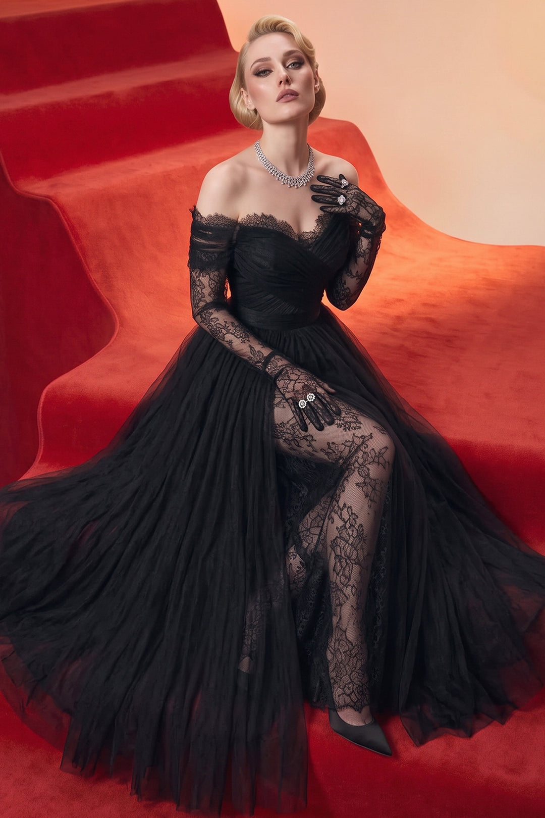 Off-The-Shoulder with A-Line Long Dress