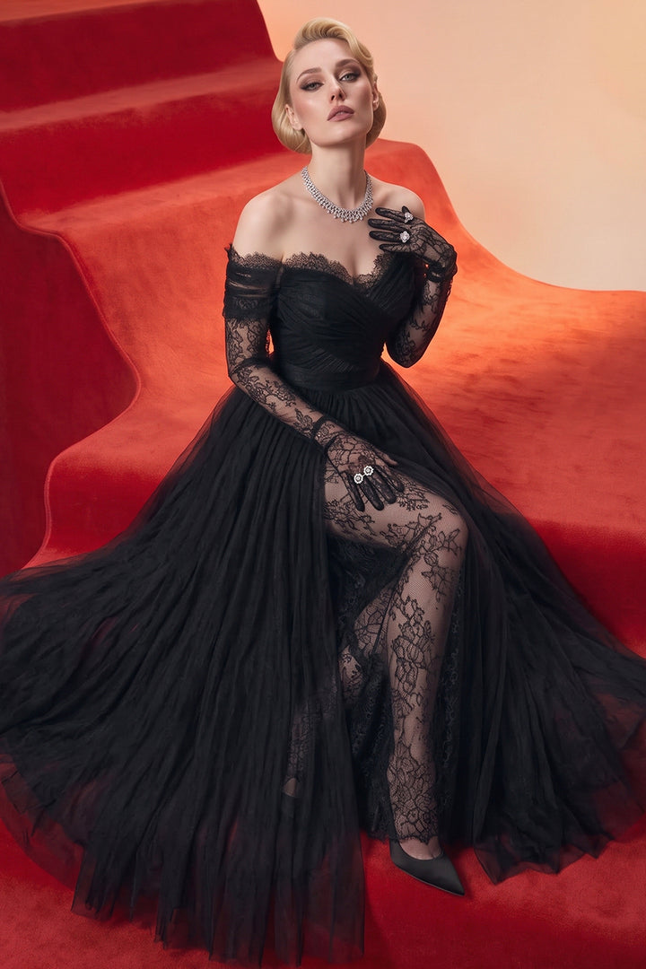 Off-The-Shoulder with A-Line Long Dress