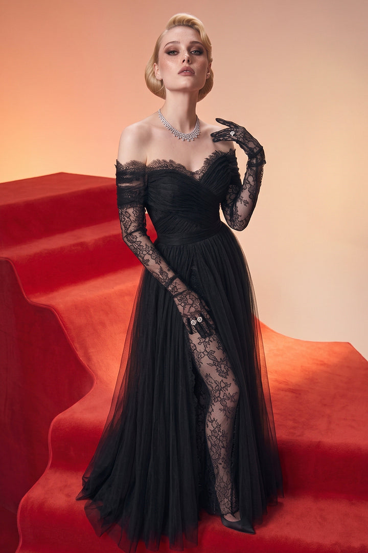 Off-The-Shoulder with A-Line Long Dress