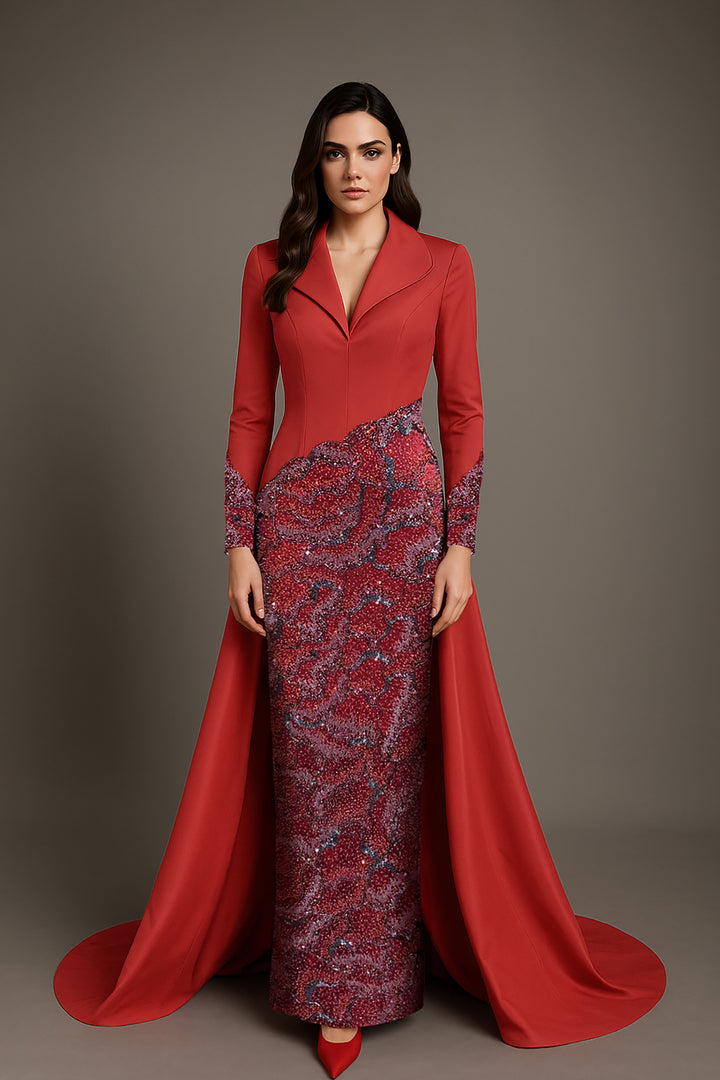 Embellished Long Column Dress