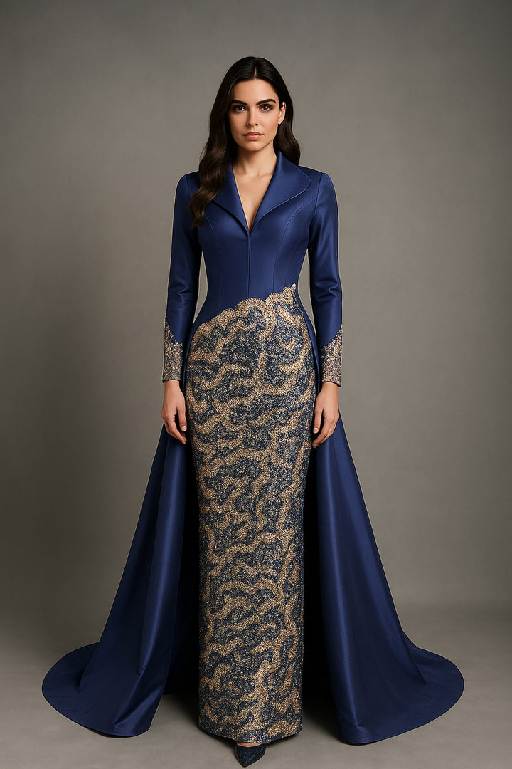 Embellished Long Column Dress