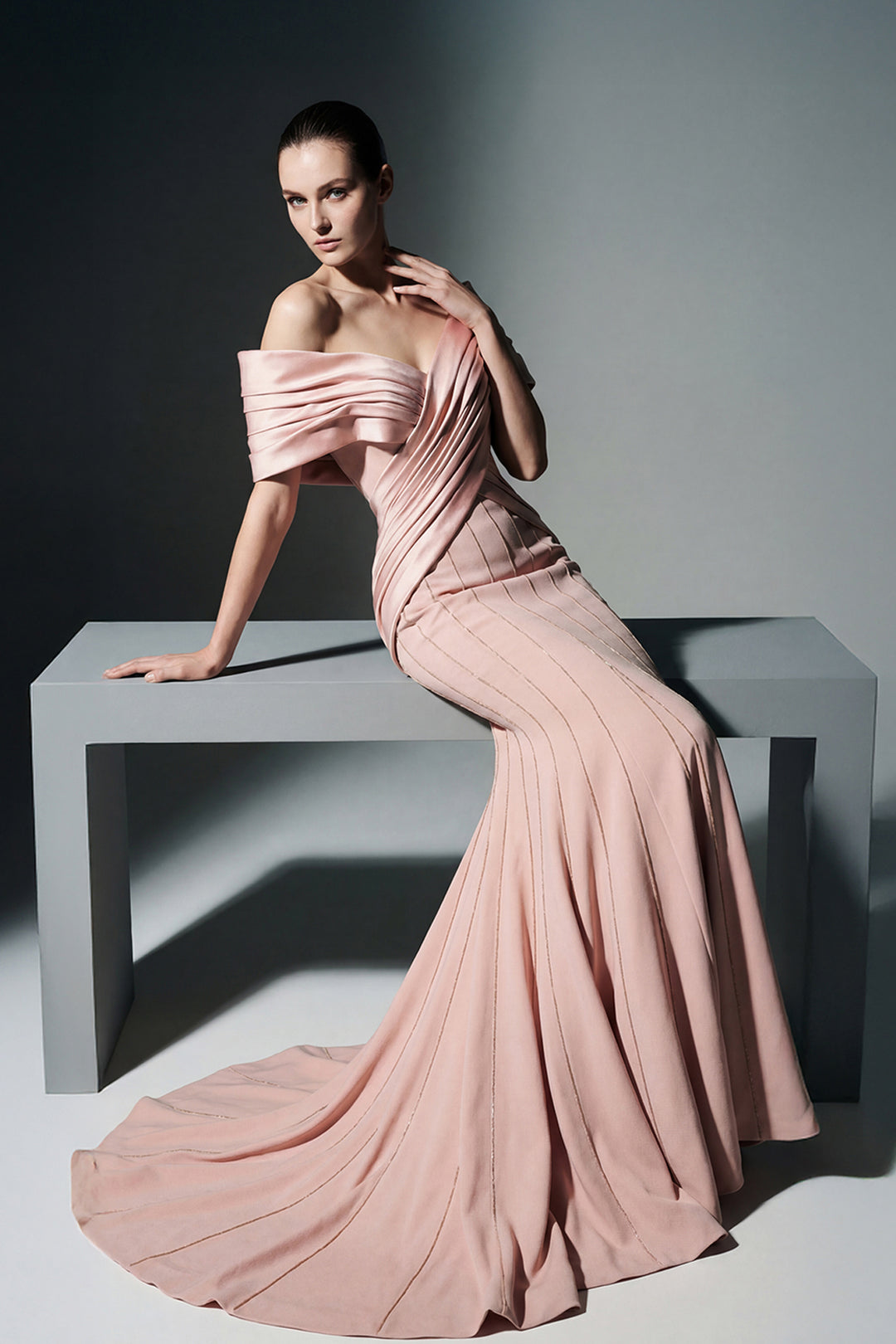 Off-The-Shoulder Mermaid Dress with Draped Sleeves