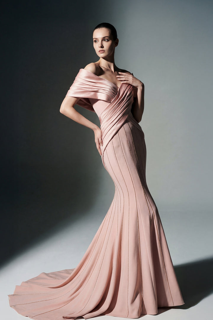 Off-The-Shoulder Mermaid Dress with Draped Sleeves