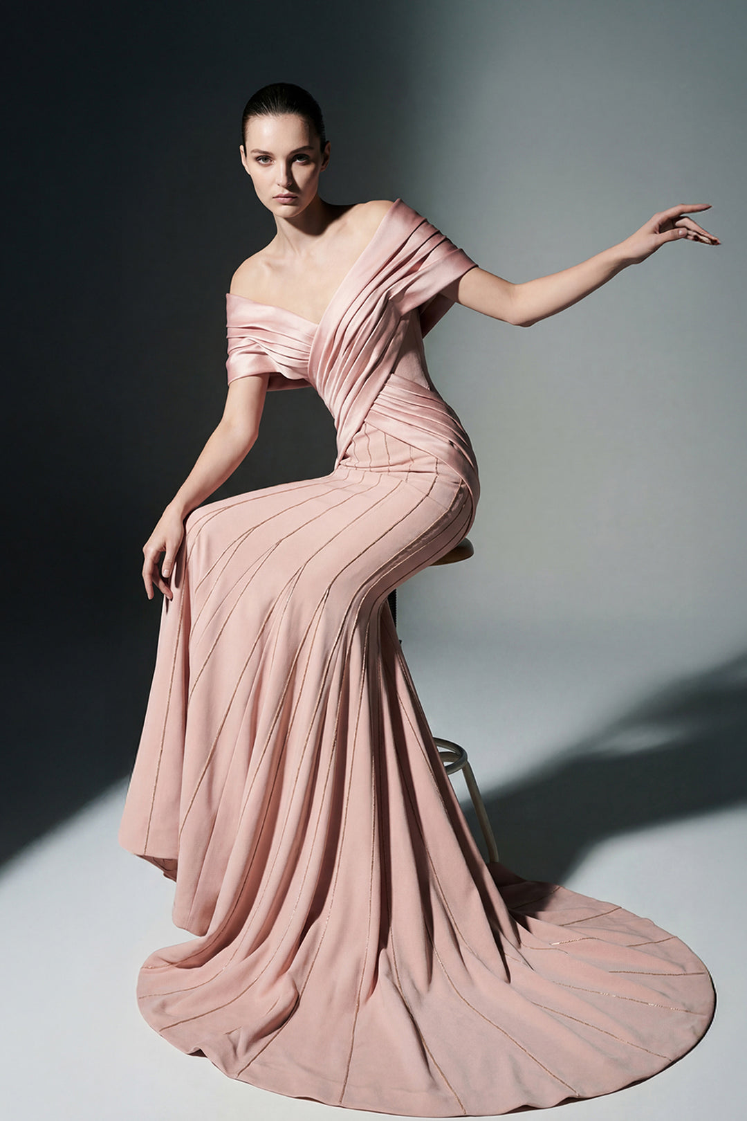 Off-The-Shoulder Mermaid Dress with Draped Sleeves