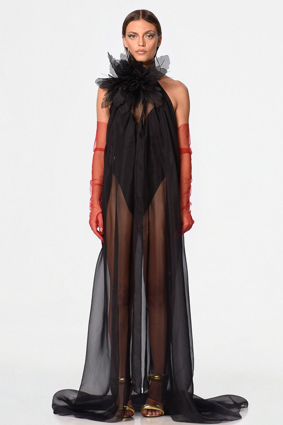 black short cape dress Short crpe cape dress Woman, Black
