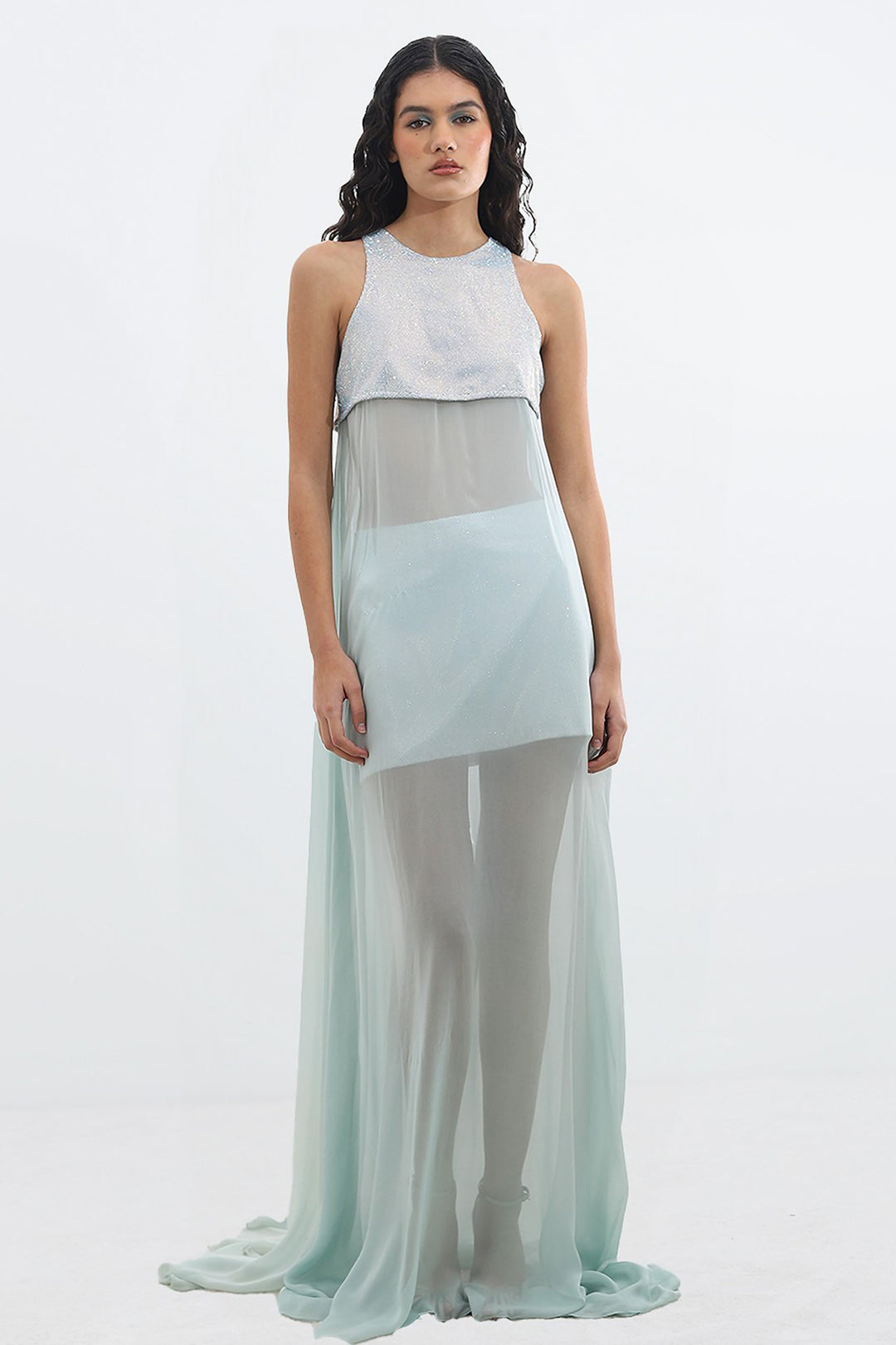 Long Dress with Crystalline Chest Embellishments