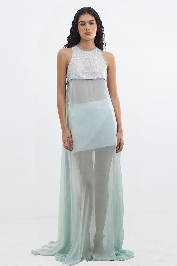 Long Dress with Crystalline Chest Embellishments