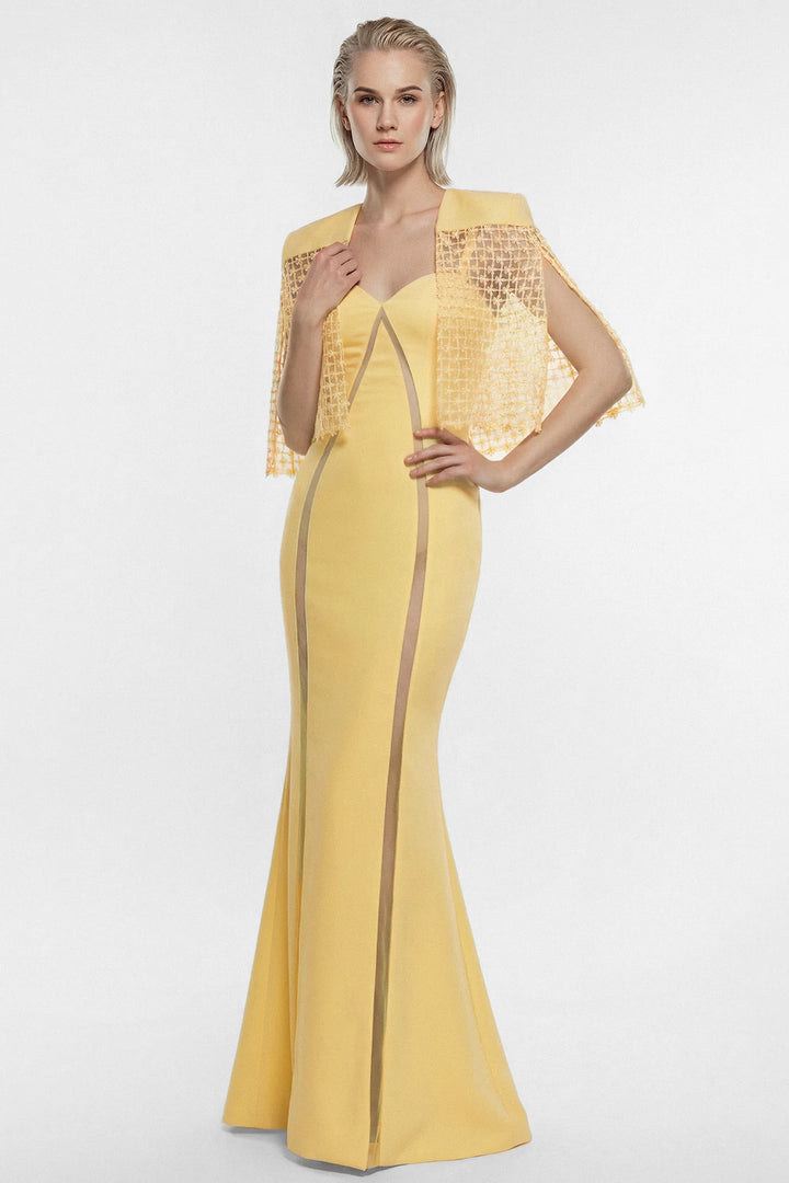Crepe Dress with Guipure Lace Cape